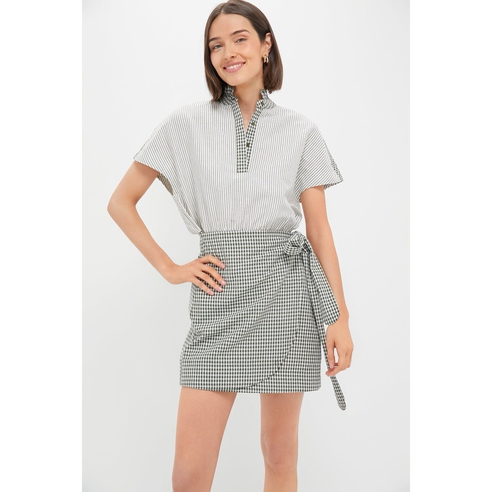 NWT Tuckernuck Linen‎ Blend Pomander Place Women's XL Green Gingham Wrap Dress